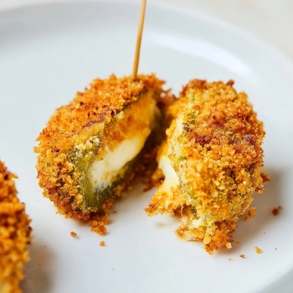 Golden crispy pickle cheese bites served warm with ranch dipping sauce