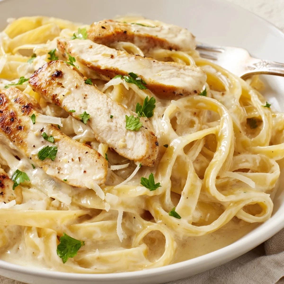 Creamy Garlic Chicken Pasta with golden seared chicken and silky garlic sauce