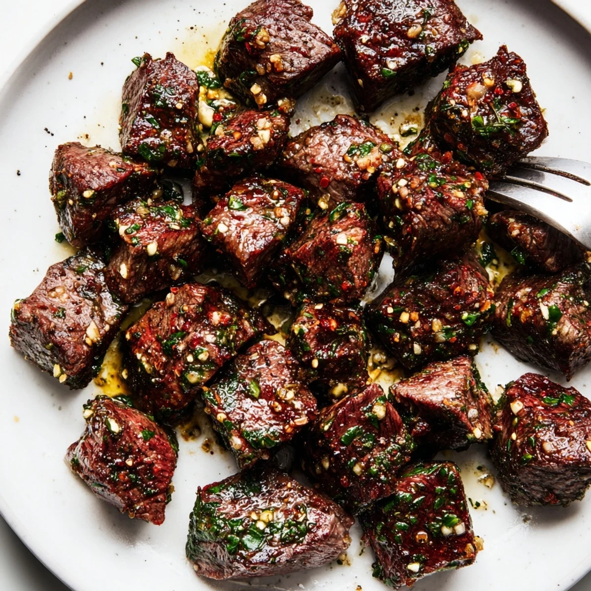 Fork-tender Cowboy Butter Steak Bites Recipe tossed in spicy herb butter