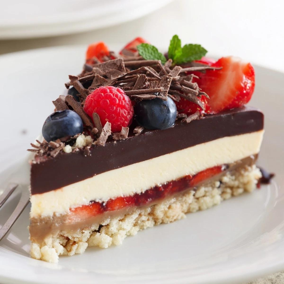 The Ultimate Dessert Recipe shown unmolded on springform pan, garnished with mint