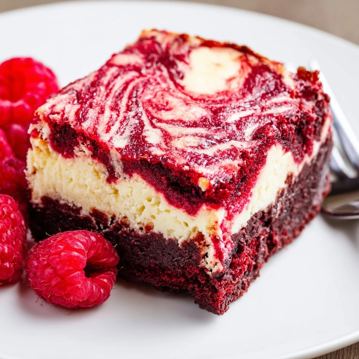 A creamy, tangy Red Velvet Brownies With Cheesecake Layer served chilled with powdered sugar