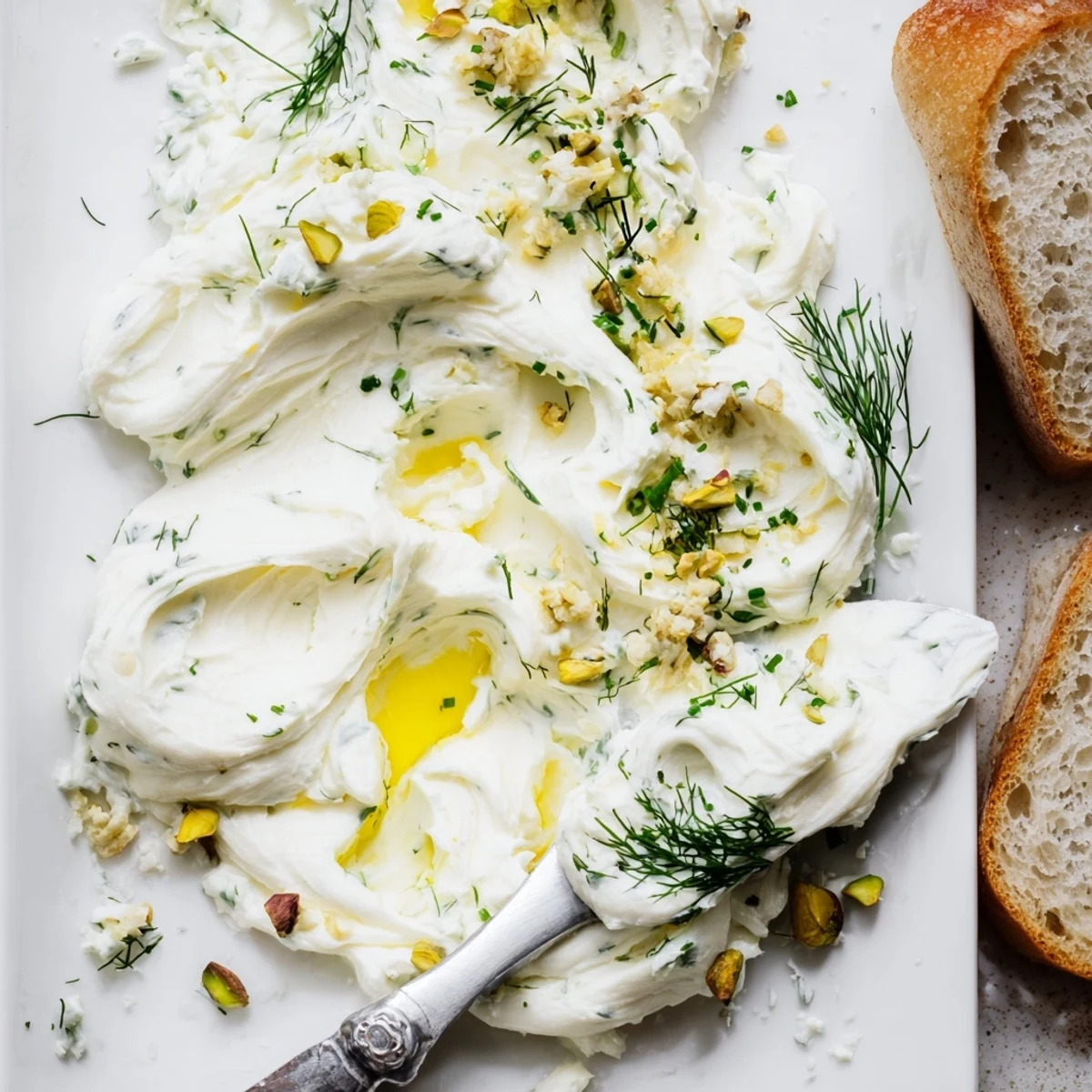 Rustic Creamy Herb Infused Butter Board, soft swirls topped with flaky sea salt