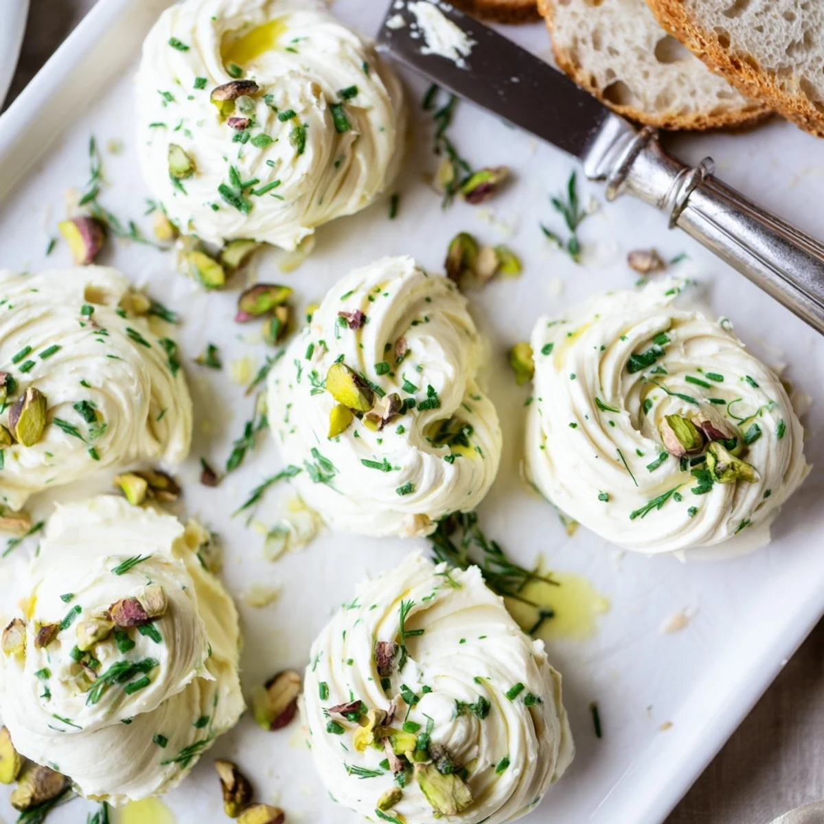 Rustic Creamy Herb Infused Butter Board served with toasted bread and olive oil