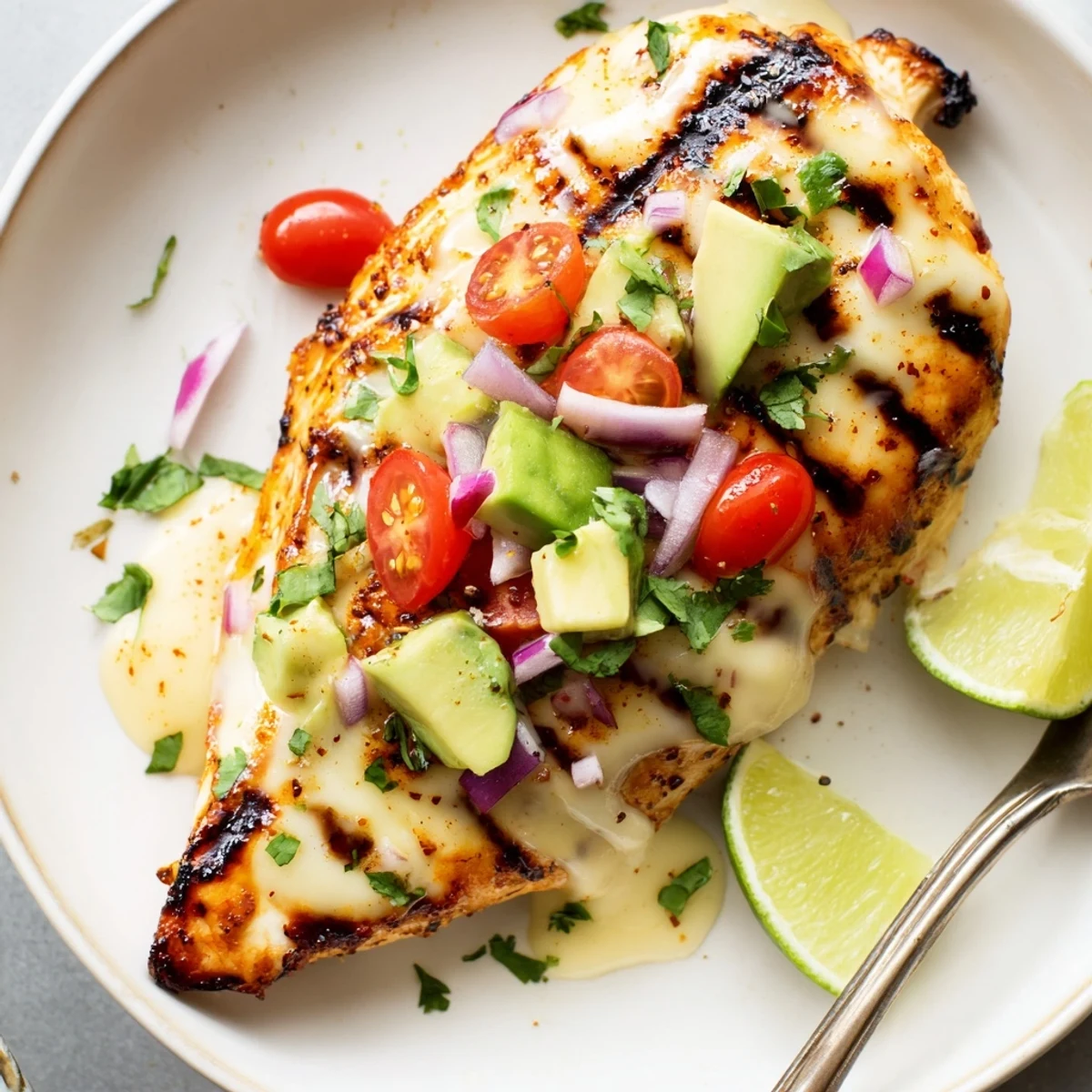 Grilled Fiesta Lime Chicken With Avocado, zesty lime aroma and juicy char