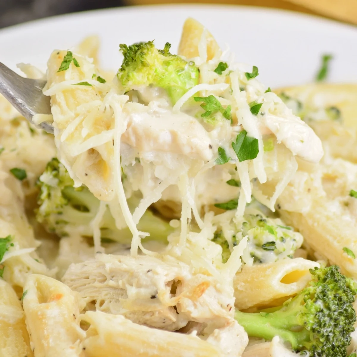 Chicken Broccoli Alfredo Bake bubbling golden, creamy sauce, tender broccoli florets