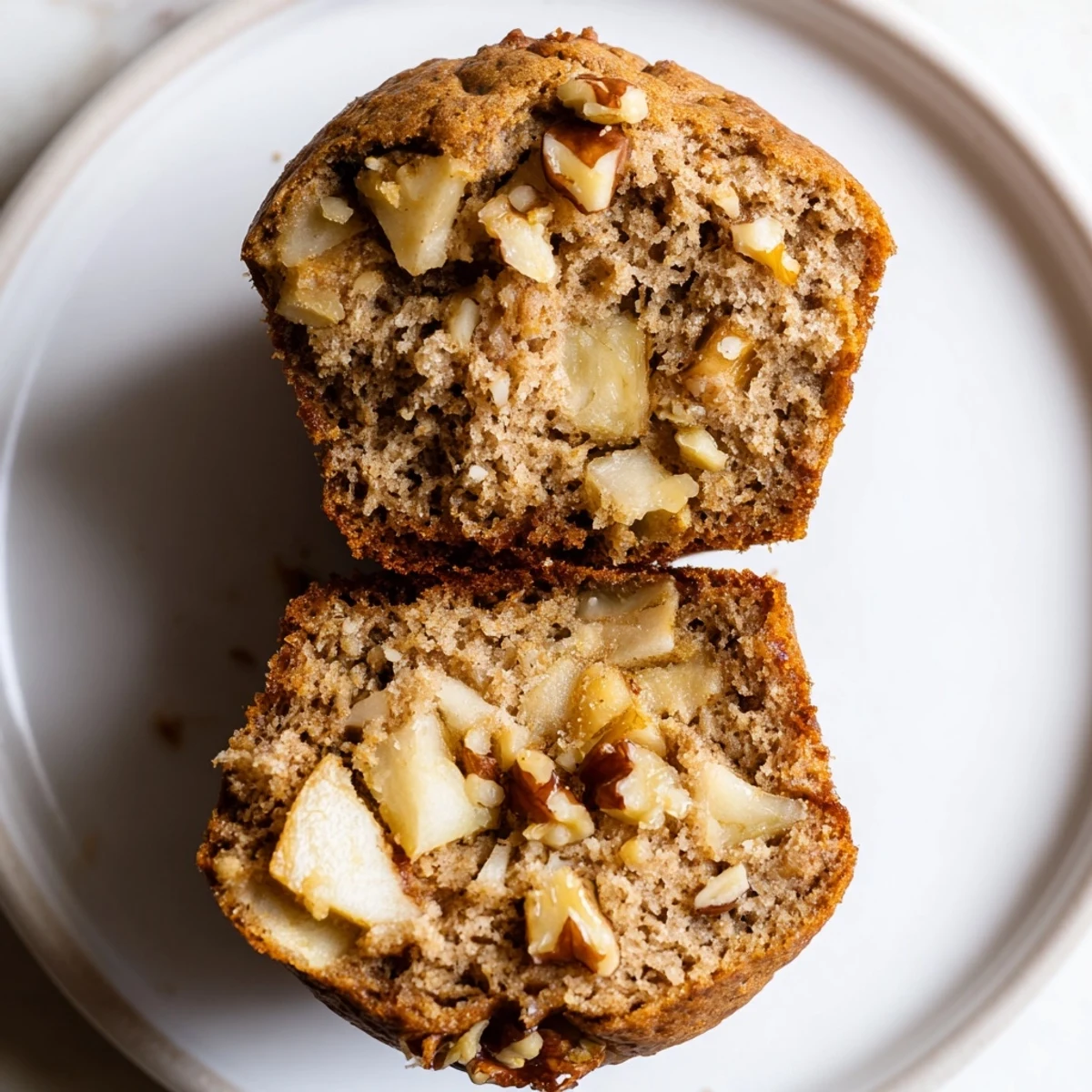 Warm Healthy Apple Cinnamon Greek Yogurt Muffins with visible apple chunks, lightly browned.