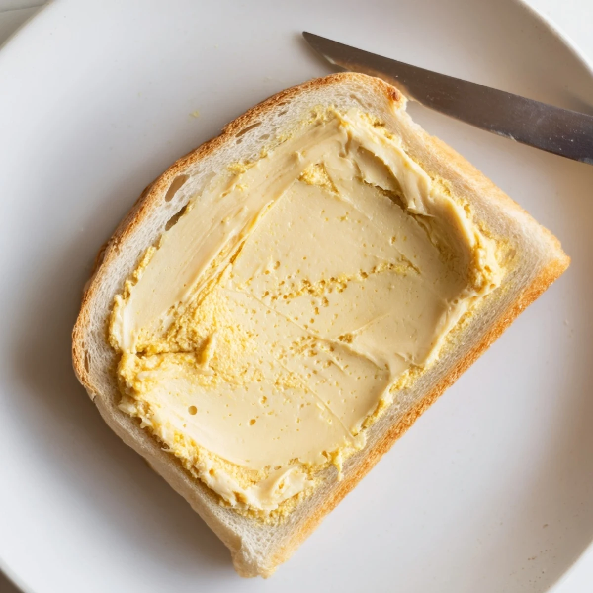 Rich vegan dairy free butter in glass container alongside fresh herbs and crackers