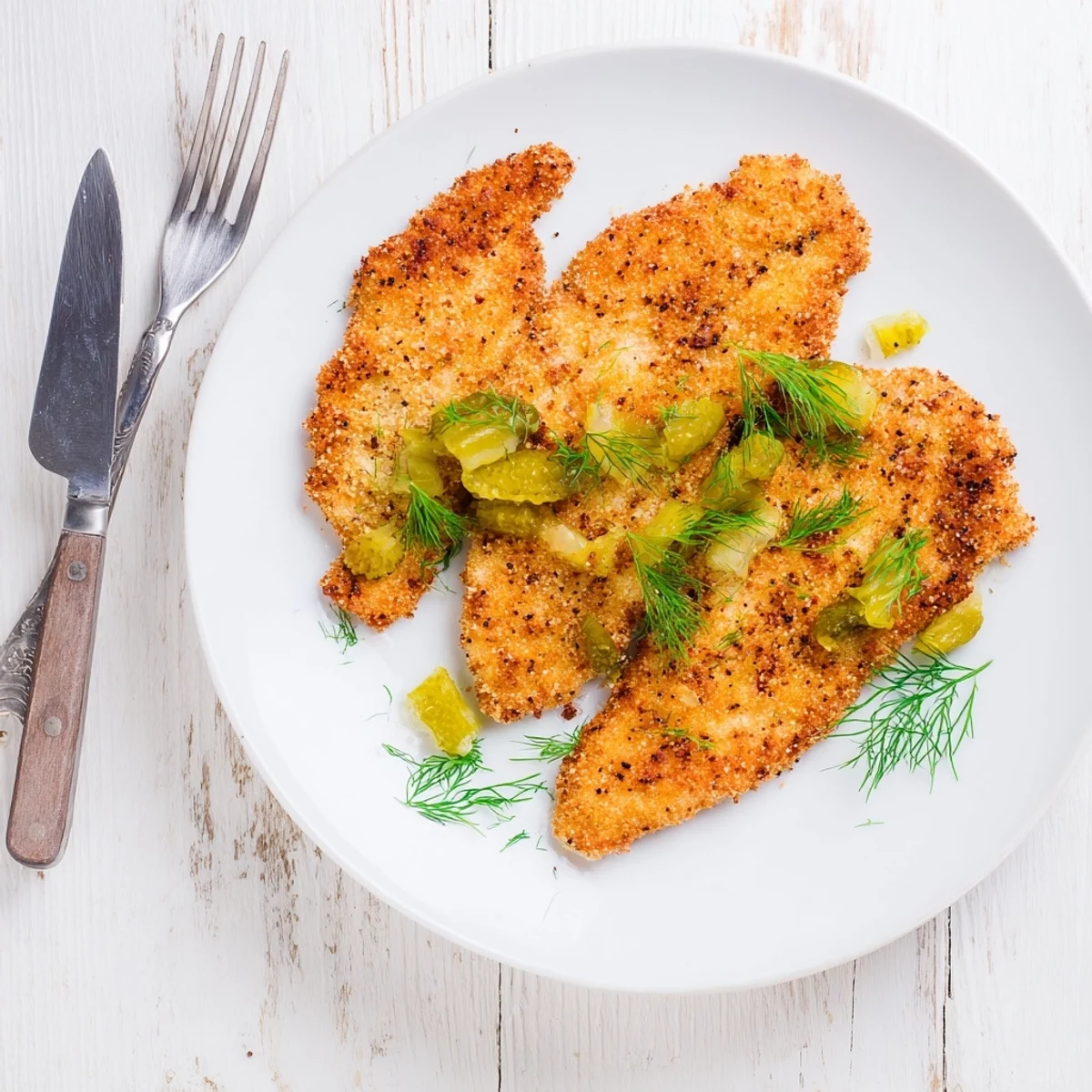 Juicy fried chicken with crunchy panko coating served alongside creamy potato salad and coleslaw