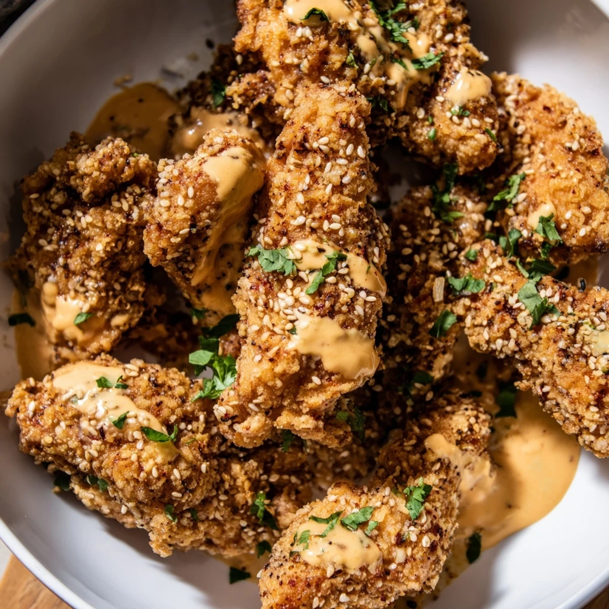 Vibrant Asian-inspired bang bang chicken bowl featuring crunchy purple cabbage carrot cucumber and creamy sriracha drizzle