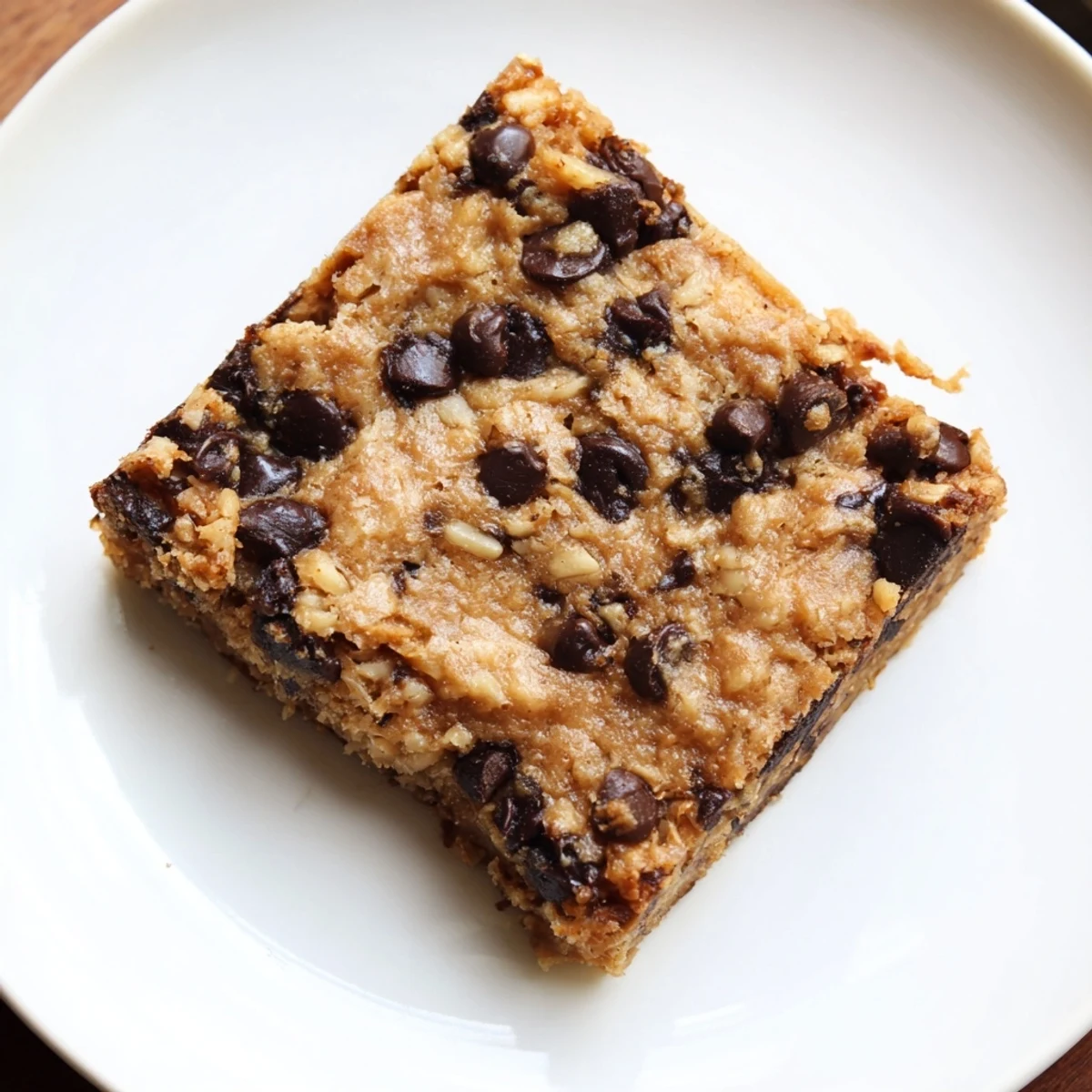 Thick sliced gluten-free peanut butter banana dessert bars showing moist crumb texture and creamy peanut swirls