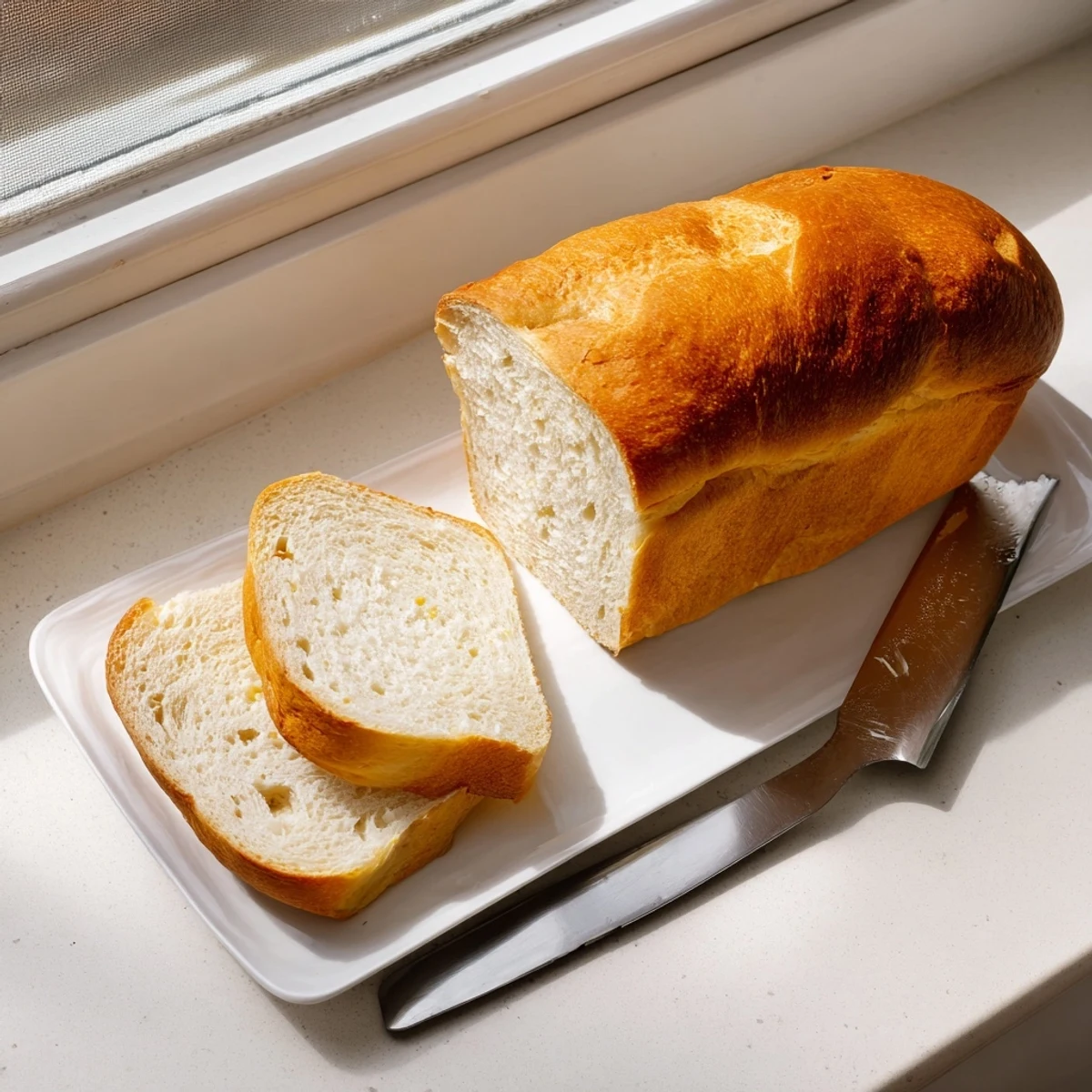 Freshly baked cottage cheese loaf bread cooling on a wire rack with a golden crust