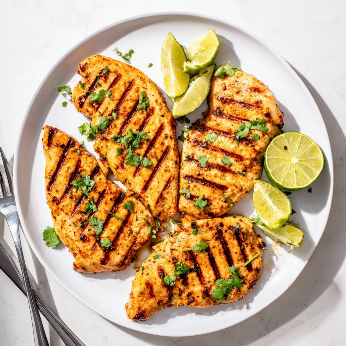 Juicy chicken breasts grilled to perfection with sweet honey lime marinade and spicy red pepper flakes