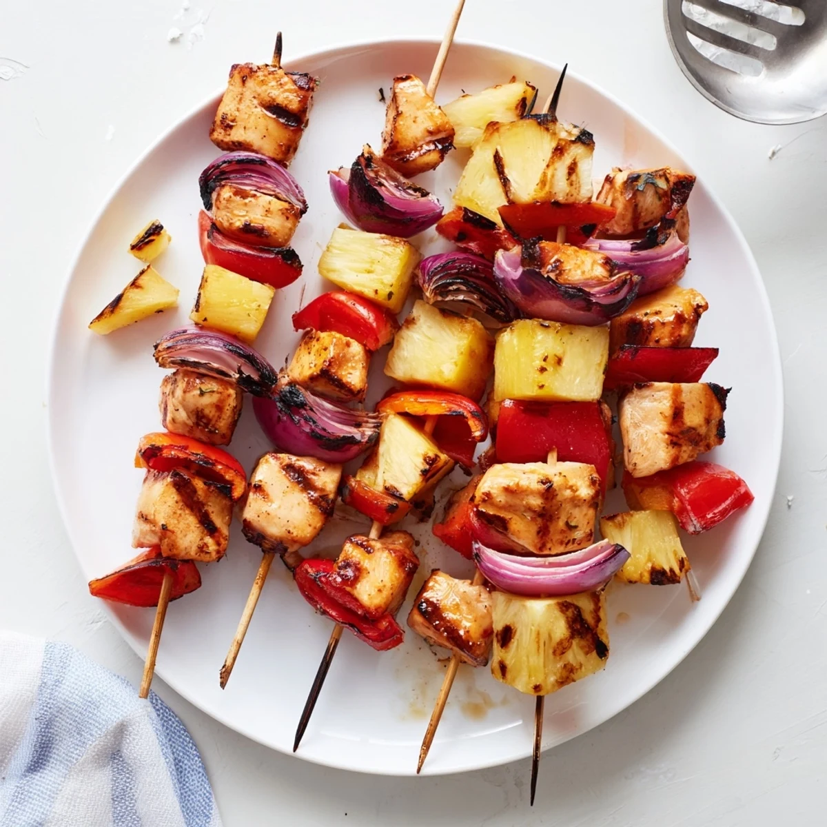 Delicious Hawaiian turn turn chicken kebabs featuring juicy meat, roasted vegetables, and caramelized pineapple