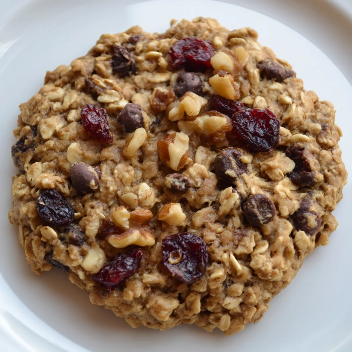 Stack of hearty healthy breakfast cookies with bananas, seeds, and fruit for nutritious morning meals