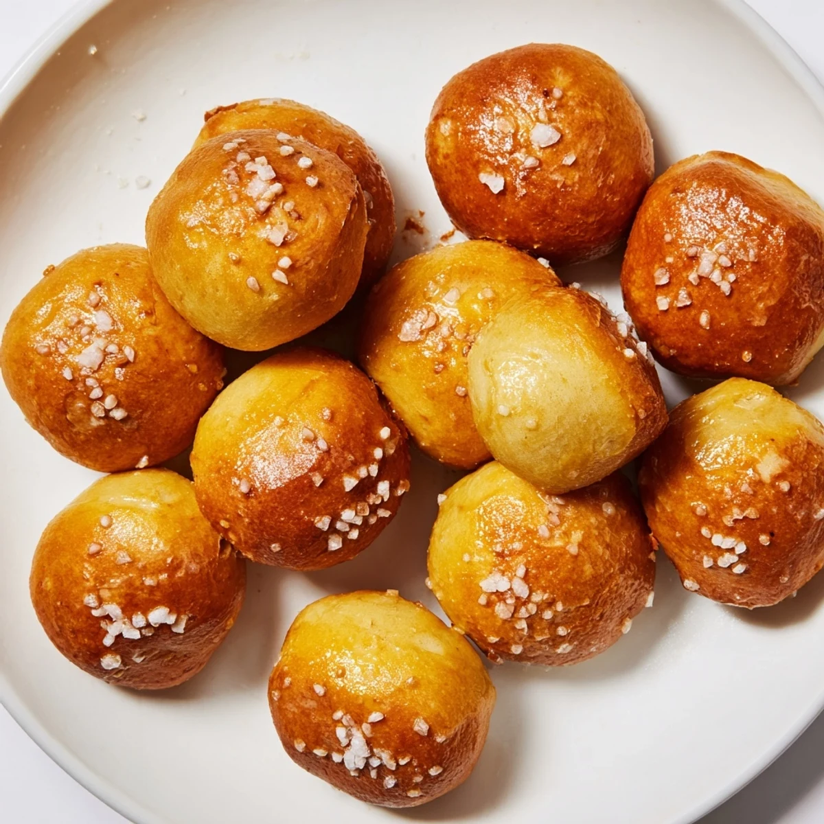 Warm German-American soft pretzel bites served with yellow mustard dipping sauce in white bowl