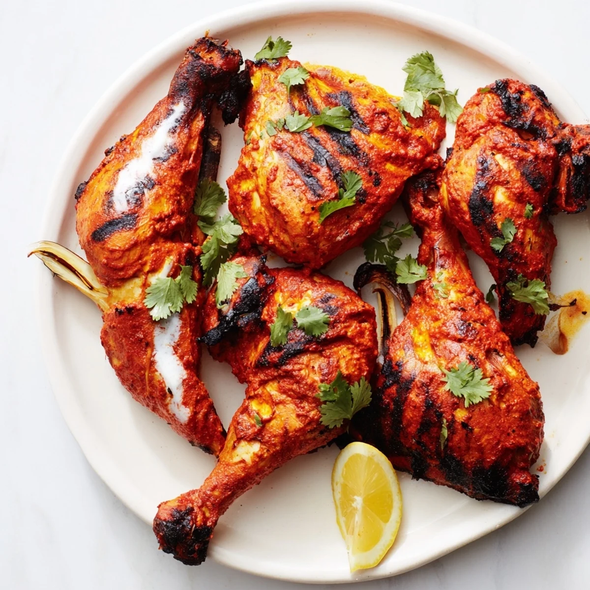 Succulent spiced yogurt chicken pieces roasted to smoky perfection on a metal rack