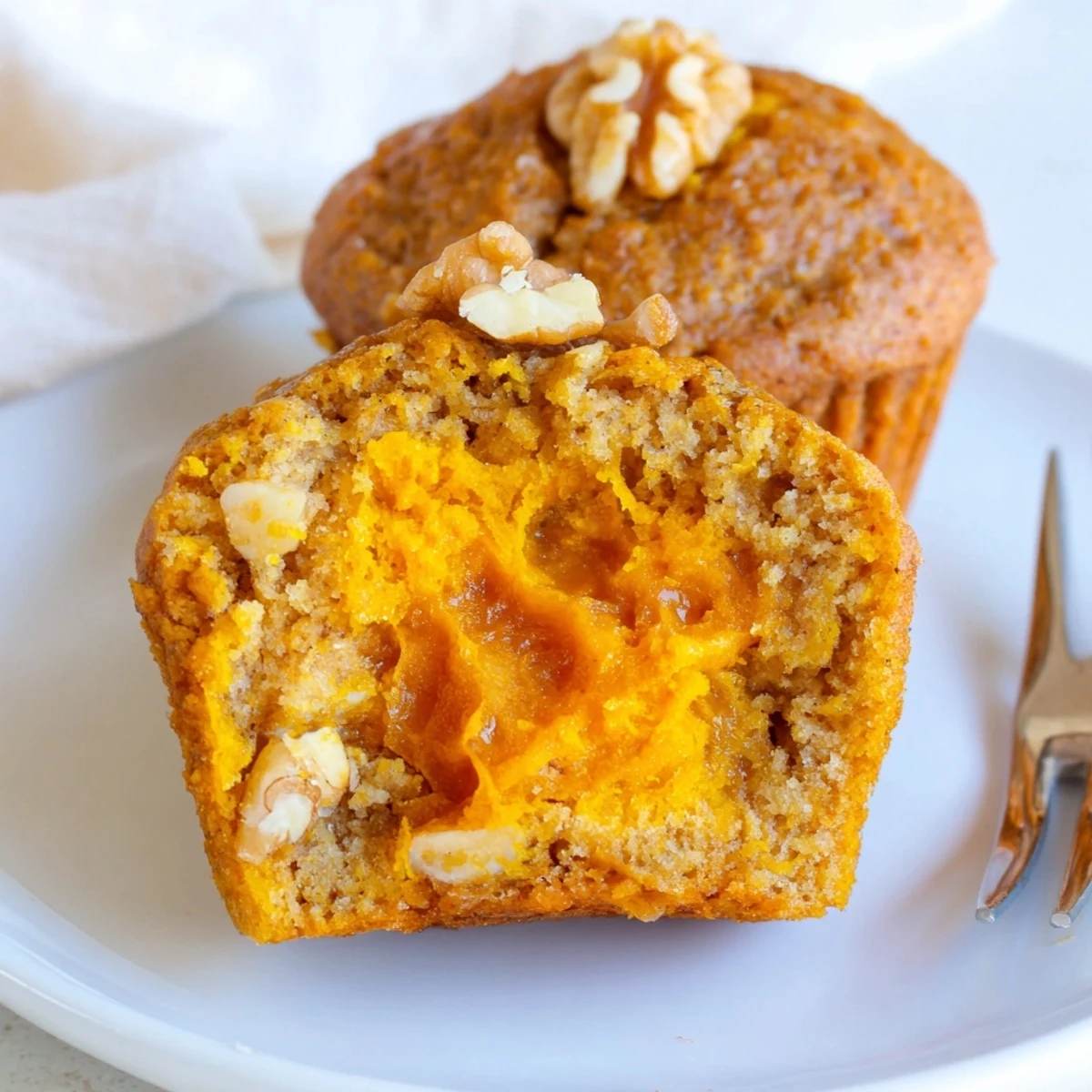 Warm Butternut Squash Banana Muffins with golden tops, cinnamon aroma
