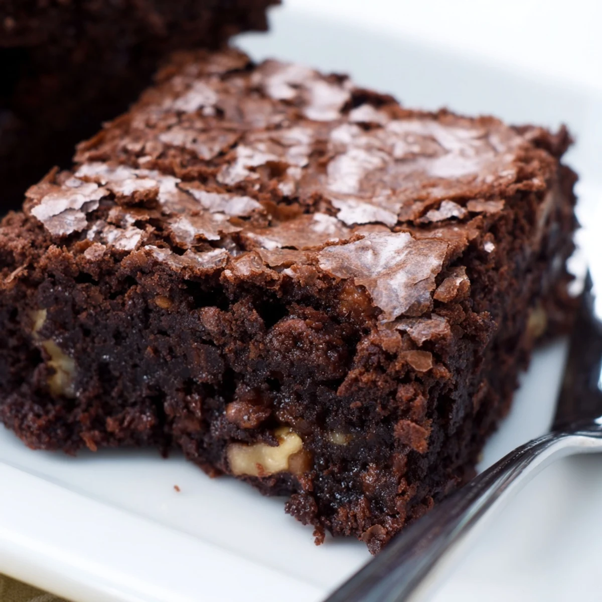 Fudgy homemade brownies with a crackly top, sliced into perfect squares