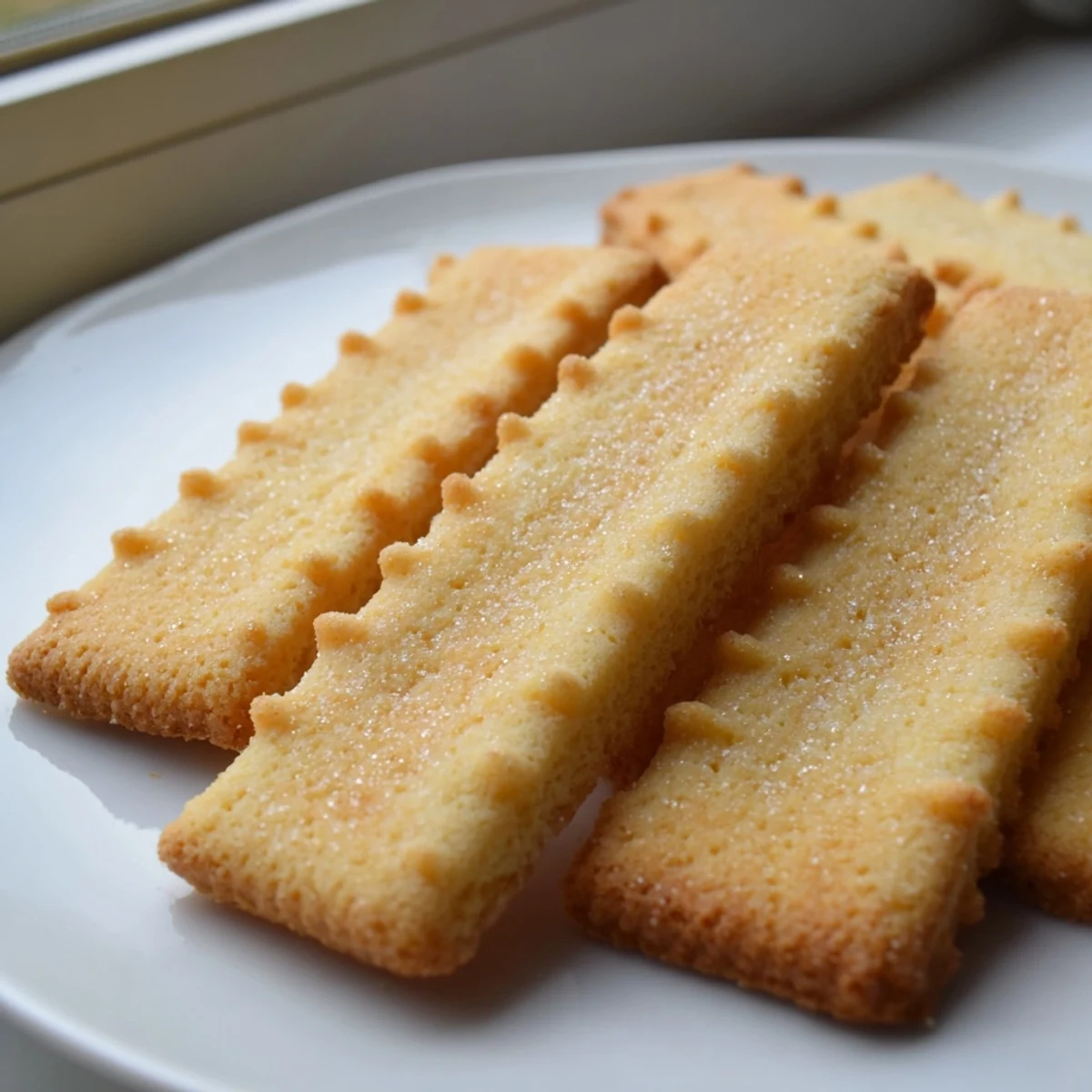 Crispy Petit Beurre biscuits stacked beside a steaming mug of afternoon tea