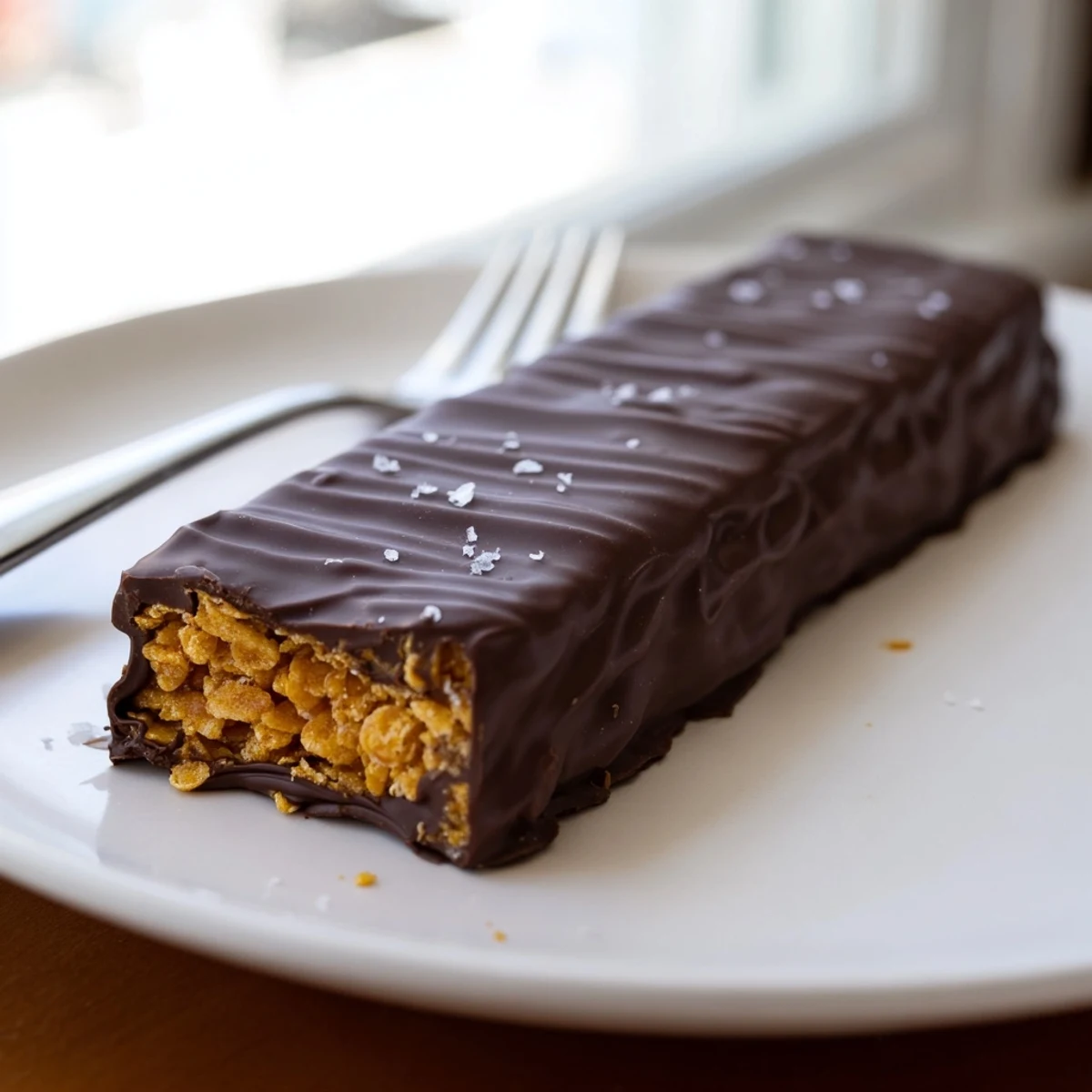 Healthy homemade Butterfingers with a crunchy peanut butter center dipped in dark chocolate