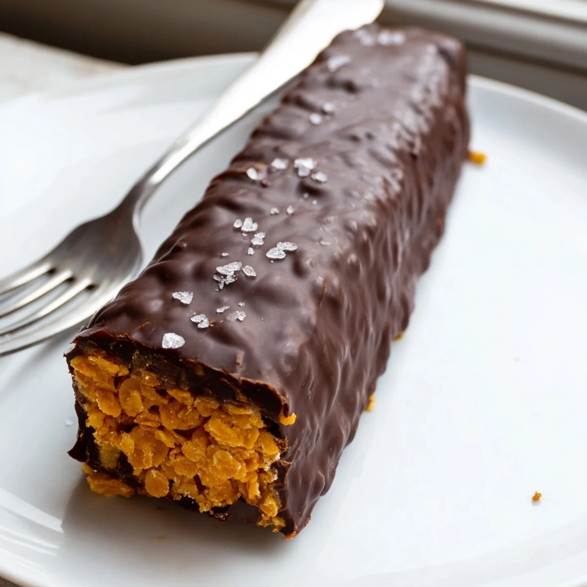 Healthy homemade Butterfingers cut into squares on parchment with a rich chocolate shell