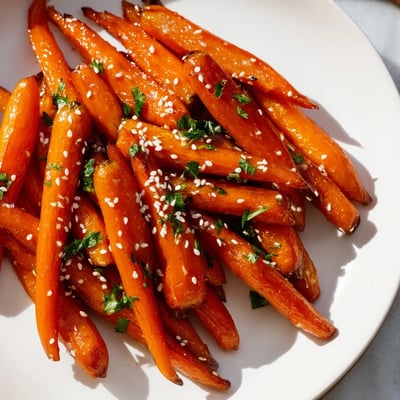 Freshly roasted carrots with honey glaze, served warm alongside a Sunday roast chicken for a complete meal.