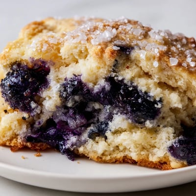 Warm buttery blueberry biscuits baking until golden with a dusting of coarse sugar on top
