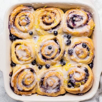 Soft swirled breakfast pastry bursting with tangy lemon and juicy blueberry filling
