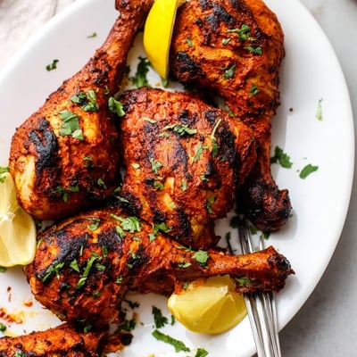 Oven-roasted Tandoori Chicken marinated in yogurt, smoky aroma, paired with naan.